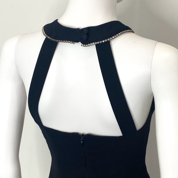 CDC Petites Vintage 90s Rhinestone Halter Neck Skater Flare Mini Dress in Black - Picture 12 of 17